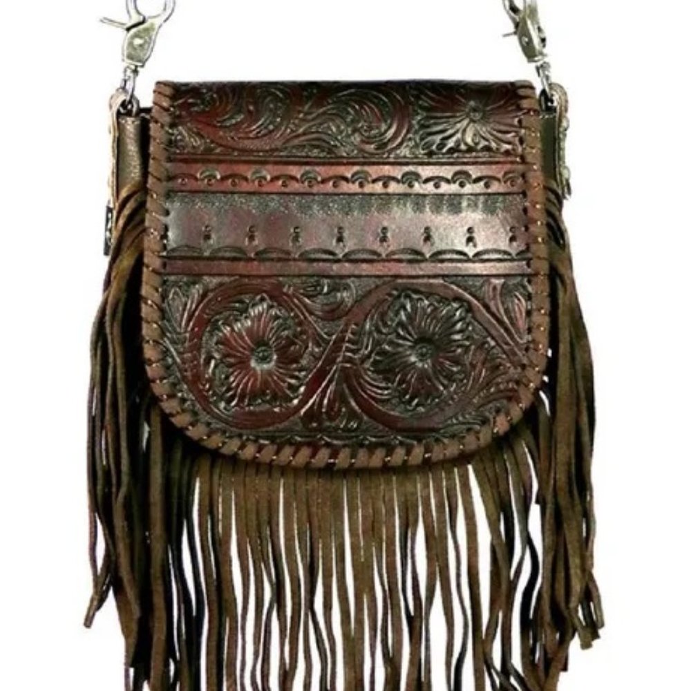 Vintage Floral  Leather Crossbody Messenger Purse Bag